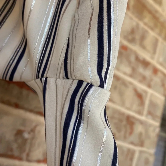 Zara Basic Metallic Striped Paper Bag Crop Pants - Picture 8 of 10